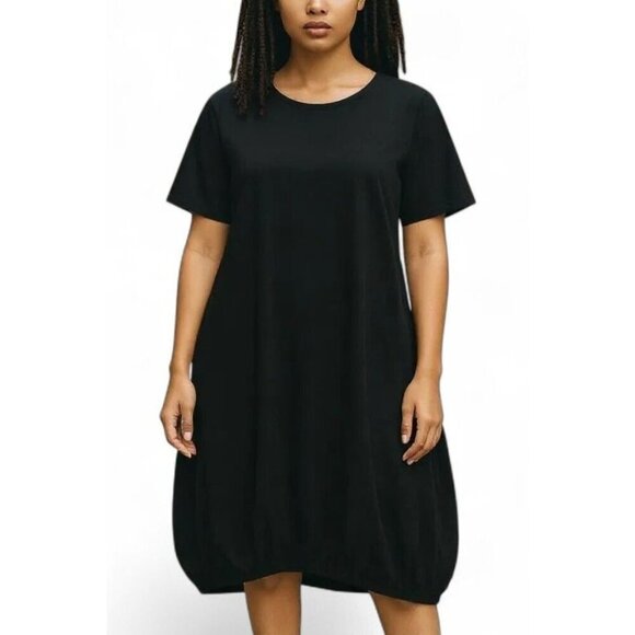 Luna Luz Black Bubble Hem Cotton Dress Sculptural Silhouette - Picture 11 of 11